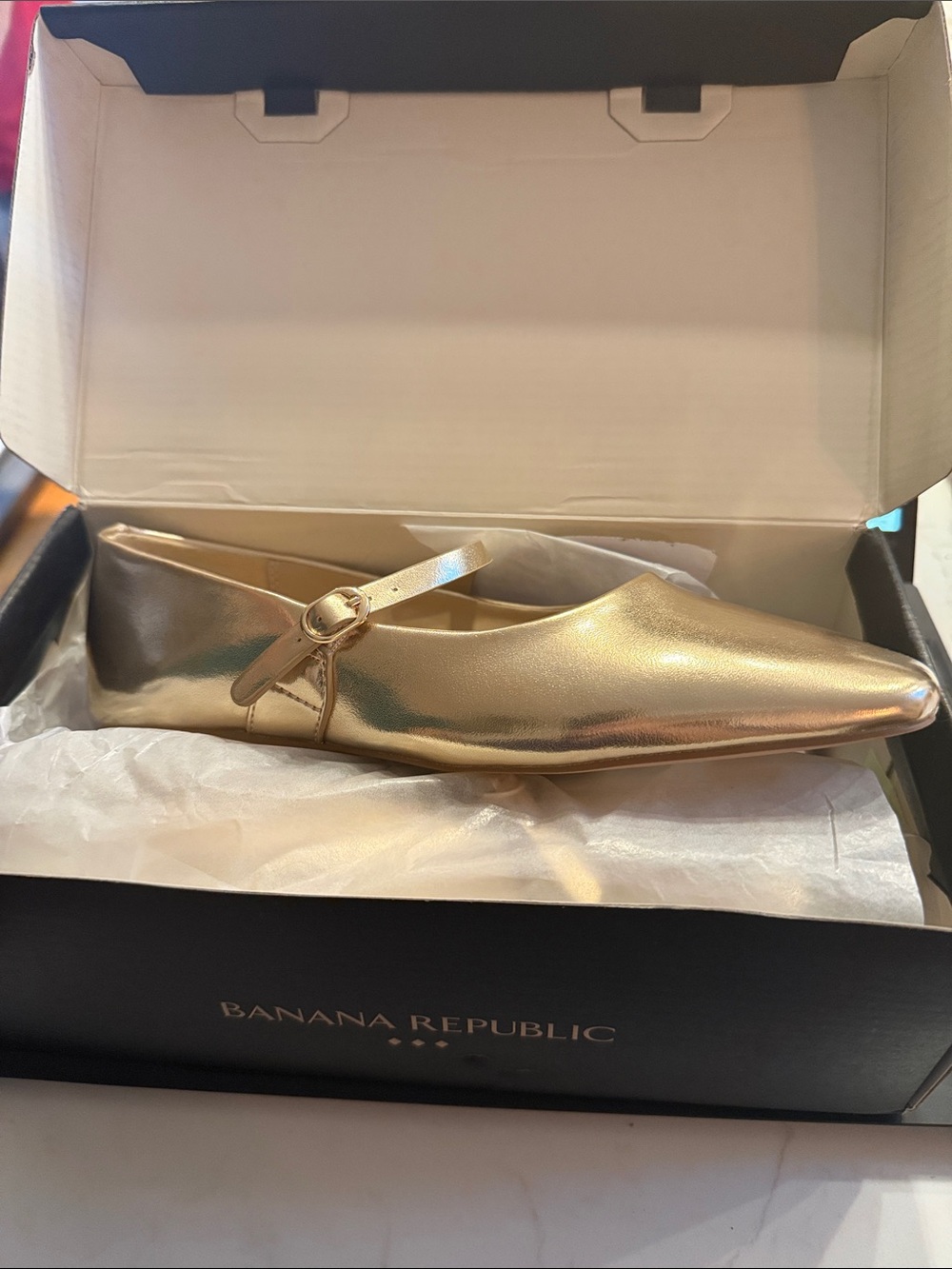 Banana Republic Metallic Gold Mary Jane Pointed Flats